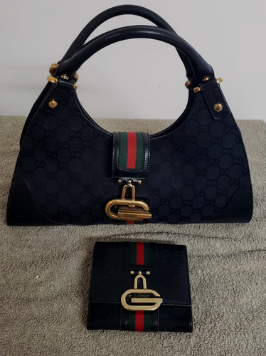 Gucci black canvas leather - black, gg